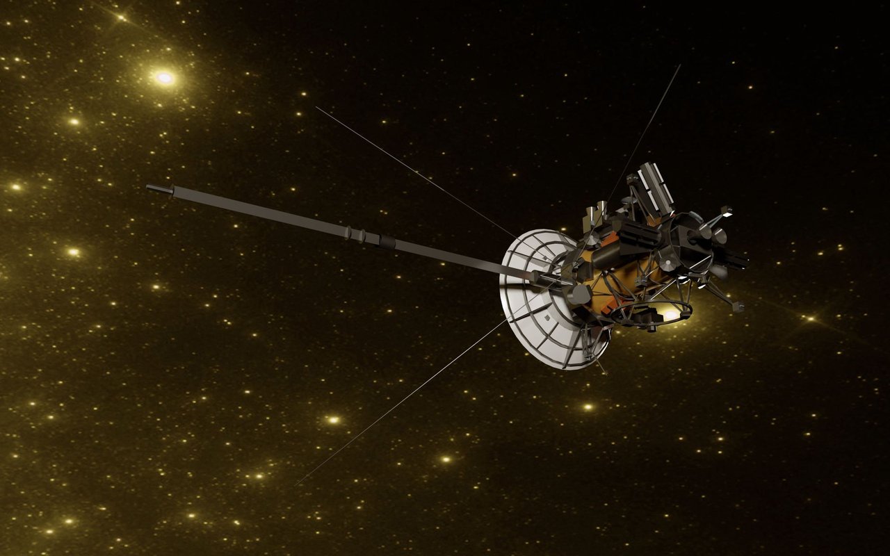 Ilustração de uma sonda espacial navegando pelo universo estrelado.