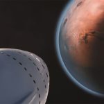 Ilustração de uma nave espacial se aproximando de Marte